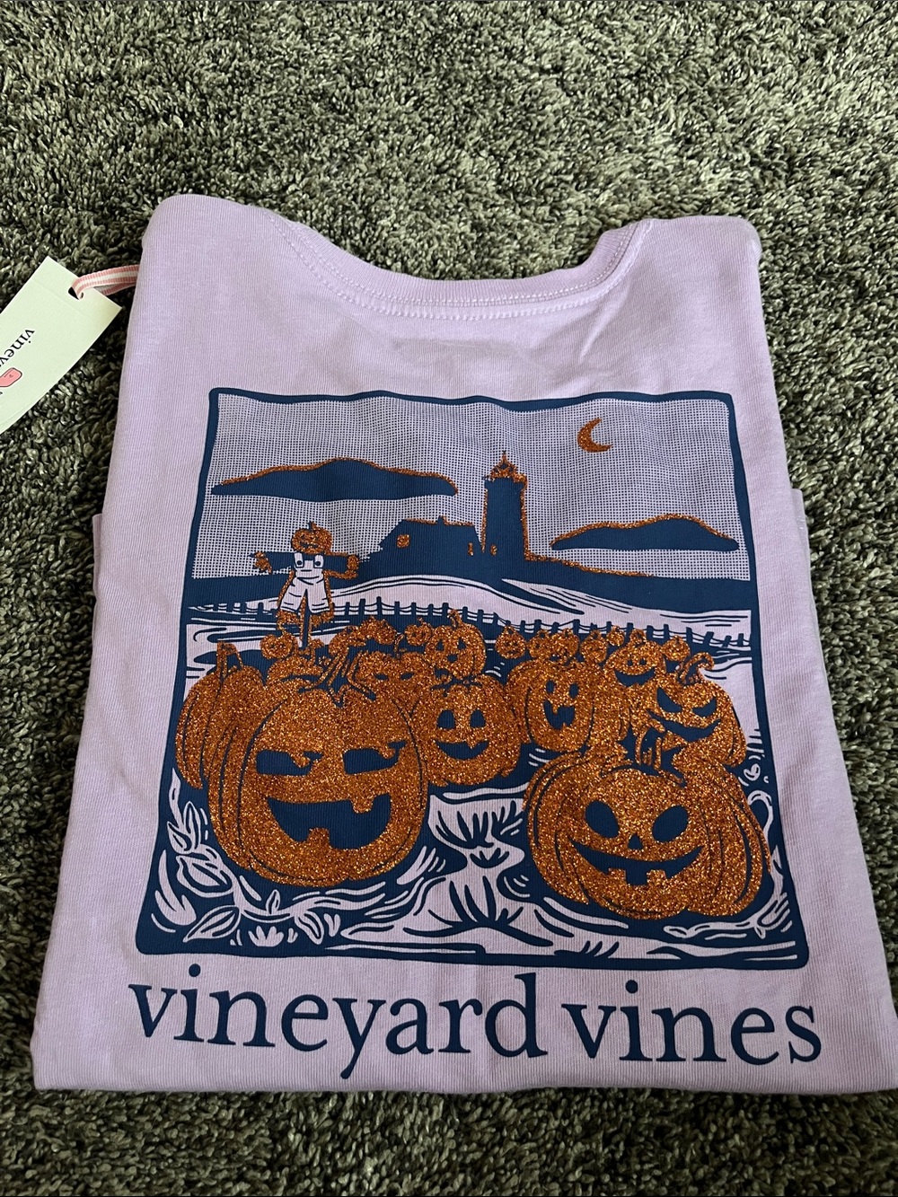 Vineyard Vines Lavender/lilac Long Sleeve with Halloween glitter Pumpkin Graphic